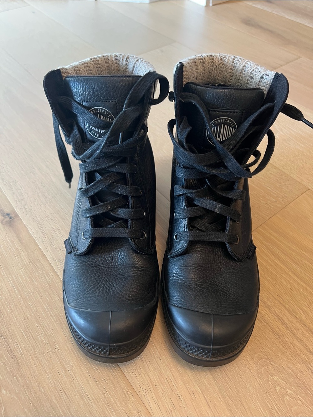Palladium Black Lace-Up Leather Ankle Boots